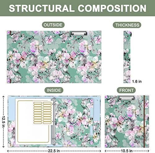 Rouidr 3 Ring Binder with clipboard, 1 inch 8.5 x 11 in Letter Size View Binders Organizer with Dividers Tabs & Clear Sleeves, School Supplies, Office Supplies, Plum Flower