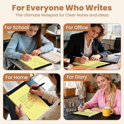 6pcs Legal Pads 8.5 x 11, Perforated Yellow Notepad 8.5x11, 50Sheets/Pad