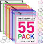 MR.MATE 55Pcs Dry Erase Pockets Sleeve 10x14,Clear Plastic Sheet Protectors