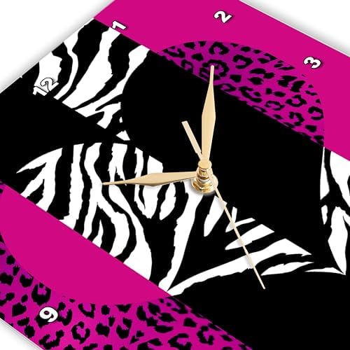 3dRose DPP_35437_3 Pink Black and White Animal Print Leopard and Zebra Heart Wall Clock, 15 by 15-Inch