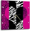 3dRose DPP_35437_3 Pink Black and White Animal Print Leopard and Zebra Heart Wall Clock, 15 by 15-Inch