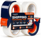 Packing Tape with Dispenser, Heavy-Duty Clear BOPP, Strong Adhesive, 48 mm x 66.6 yd, 4 Rolls + 2 Dispensers