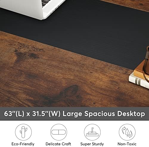 Tribesigns Modern Computer Desk, 63 x 31.5 inch Large Office Desk Computer Table Study Writing Desk Workstation for Home Office, Rustic/Black