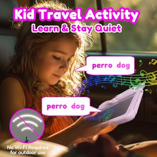 Writing Tablet with Bilingual Flash Cards for Kids, Spanish Pink