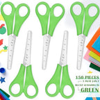 Honoson 150 Pack Student Scissors Bulk with Ruler Blade,Green