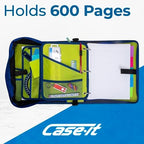 Case-it The Dual 2-in-1 Zipper Binder | Two 1.5-Inch D-Rings, 600 Sheet Capacity, Pencil Pouch & Multiple Pockets | School & Office Organizer with Shoulder Strap | Dual-101 Monster Design Red
