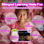 Writing Tablet with Bilingual Flash Cards for Kid, Japanese Pink