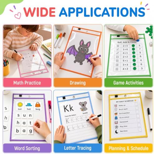 MR.MATE 10Pcs Dry Erase Pockets Sleeve 10x14,Clear Plastic Sheet Protectors