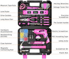 Pink Tool Set for Women,130 Piece Home Tool Kit for Women with 3.6V Cordless Rechargeable Screwdriver,Basic Household Tool Kit Set for New Home,Apartment,College Dorm & DIY Projects