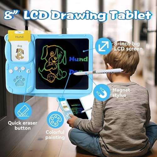 Writing Drawing Tablet with Talking German Flash Cards - Blue