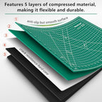 Worklion Self Healing Craft Mat: 18"x12" Rotary Cutting Mat for Sewing,Quilting,Leather,Craft,Fabric,Model,Art,Clay,5-layer 2-sided Cutting Mat, green and black