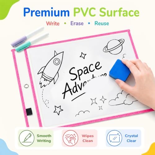 MR.MATE 10Pcs Dry Erase Pockets Sleeve 10x14,Clear Plastic Sheet Protectors
