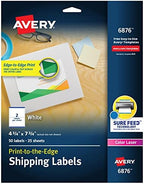 Avery Print-to-the-Edge Printable Shipping Labels, 4.75" x 7.75", Matte White, Sure Feed Technology, Laser & Inkjet Printer Compatible, 50 Blank Labels per Pack (5 Packs of 6876)