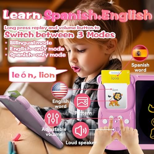 Writing Drawing Tablet with Talking Spanish Flash Cards - Pink