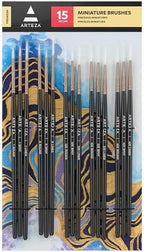 ARTEZA Detail Paint Brushes, Set of 15, Miniature Sizes, Fine Tips