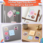 Laffact Books Shaped Sticky Notes, 146Pcs with Stickers Ballpoint Pens Bulk