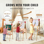 VEVOR Art Easel for Kids, 3-in-1 Wooden Double-Sided Kid's Art Easel with Magnetic Whiteboard, Chalkboard & Paper Roll, Adjustable Standing Drawing Board with Painting Accessories for Boys and Girls