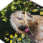 3dRose Wall Clock Silent - 13 inch - Wheaten Terrier Sitting in Yellow Flowers, PR - Animals