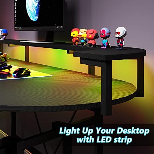 Tribesigns 75 Inch Gaming Desk with Monitor Shelf, Large PC Computer Desk with LED Lights, Gaming Table Gamer Desk for Bedroom, Home Office, Black