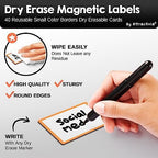 Attractivia Dry Erase Magnetic Labels 2.8 x 1.8 in, Color Borders, Small Dry Erase Magnets, 40-Pack, White Erasable Write-On All-Purpose Labels, for Office, Education, Home, Whiteboard