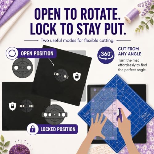 The Quilted Bear 18" x 18" Rotating Self-Healing Cutting Mat, Blue