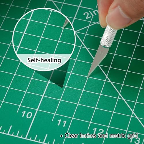 WORKLION Self Healing Cutting Mat: 12''x9'' Double Sided Craft Cutting Mat for Sewing, Fabric, Quilting - 5-Ply Slip-Resistant Hobby Cutting Board for DIY Projects (Green/Blue)