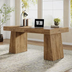 Tribesigns 55" Executive Desk, Wooden Office Desk with Double Pedestal, Modern Simple Computer Writing Table for Home Office, Light Brown