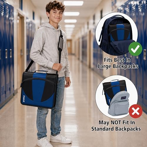 Case-it The Dual 2-in-1 Zipper Binder | Two 1.5-Inch D-Rings, 600 Sheet Capacity, Pencil Pouch & Multiple Pockets | School & Office Organizer with Shoulder Strap | Dual-101 Monster Design Purpal