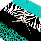 3dRose DPP_35444_1 Aqua Blue Black and White Animal Print Leopard and Zebra Wall Clock, 10 by 10-Inch