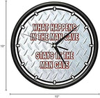 SignMission What Happens in The Man CAVE Wall Clock Garage dad Diamond Plate Gift