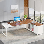 Tribesigns 70.8" L-Shaped Executive Desk with 55" File Cabinet, Large Home Office Computer Desk with Storage Shelves and Cabinet, Modern Business Furniture Set Home Office, Walnut White