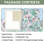 Rouidr 3 Ring Binder with clipboard, 1 inch 8.5 x 11 in Letter Size View Binders Organizer with Dividers Tabs & Clear Sleeves, School Supplies, Office Supplies, Plum Flower