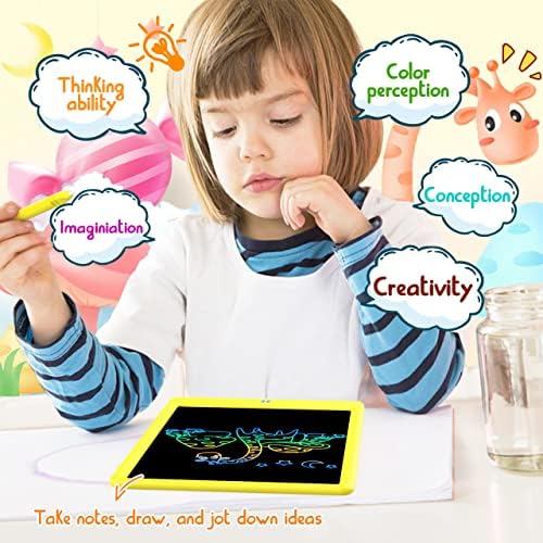 BUKEBU LCD Writing Tablet Doodle Board, Colorful Drawing Pad, Electronic Drawing Tablet, Drawing Pads,Travel Gifts for Kids Ages 3 4 5 6 7 8 Year Old Girls Boys (10.5 inch, Yellow+Yellow)