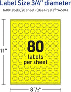 Avery Printable Round Labels, Sure Feed Technology, 3/4" Diameter, Neon Yellow Labels, Print-to-the-Edge, Laser/Inkjet, 1,600 Total, Great for Price Stickers and Mailing Seals