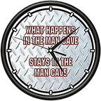 SignMission What Happens in The Man CAVE Wall Clock Garage dad Diamond Plate Gift