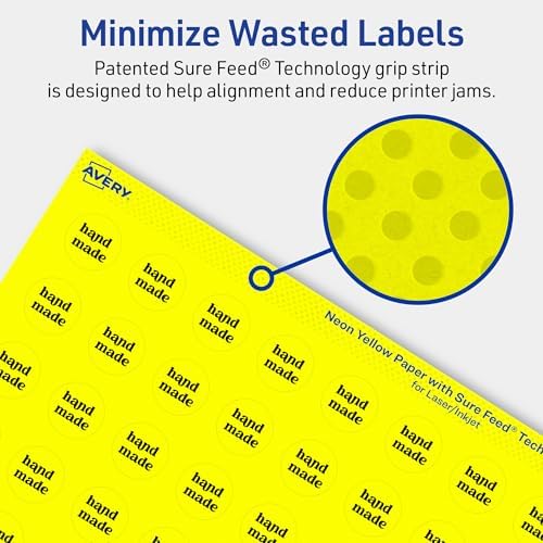 Avery Printable Round Labels, Sure Feed Technology, 3/4" Diameter, Neon Yellow Labels, Print-to-the-Edge, Laser/Inkjet, 1,600 Total, Great for Price Stickers and Mailing Seals