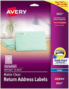 Avery® Printable Return Address Labels, 0.5" x 1.75", Matte Clear, 2,000 Blank Mailing Labels (08667)