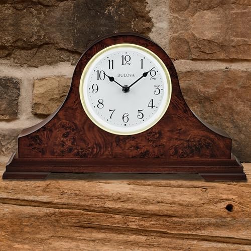 Bulova Chandler Lighted Mantel Clock, Model B1853 | Elegant Design | Illuminated Dial | Quartz Movement | Cherry Wood Finish | Battery Operated