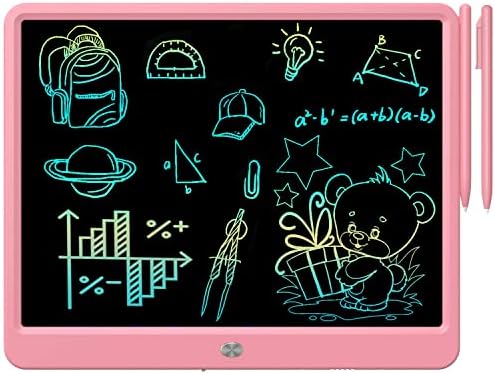 FLUESTON LCD Writing Tablet, Doodle Board Toys Gifts for 3-8 Year Old Girls Boys, 15 Inch Colorful Electronic Board Drawing Pad for Kids, Christmas Gifts for Toddler Educational Learning Travel, Pink