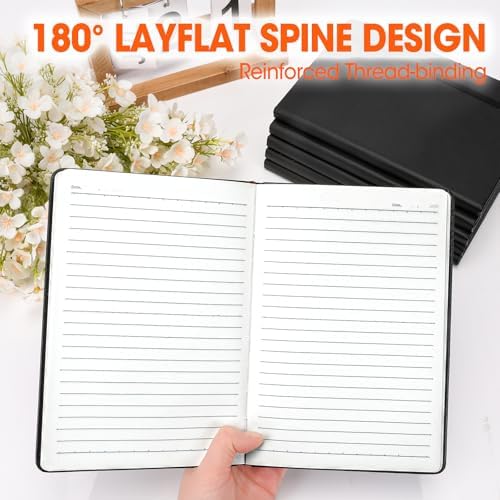 6 Pack Lined Journal Notebook for Work, 200 Pages, Medium 5.5 in x 8.3 in, A5 College Ruled, Hardcover Journaling Notebooks for Writing, Note Taking, Fit for Business Work School Home (Black)