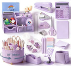Gawsey Desk Organizers and Accessories with Desk Organizer 360° Rotating Pen Holder and Office Supplies, Cute Stationery Supplies Set (Purple)