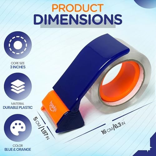 Packing Tape with Dispenser, Heavy-Duty Clear BOPP, Strong Adhesive, 48 mm x 66.6 yd, 6 Rolls + 2 Dispensers