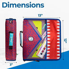Case-it The Dual 2-in-1 Zipper Binder | Two 1.5-Inch D-Rings, 600 Sheet Capacity, Pencil Pouch & Multiple Pockets | School & Office Organizer with Shoulder Strap | Dual-101 Monster Design Red