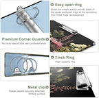 Rouidr 3 Ring Binder, 2 Inch Round Ring Binder Organizer with Clipboard, 5 Dividers Tabs, A4 8.5 x 11 Inch Paper & Clear Sleeves for School, Office Supplies