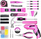 Pink Tool Set for Women,130 Piece Home Tool Kit for Women with 3.6V Cordless Rechargeable Screwdriver,Basic Household Tool Kit Set for New Home,Apartment,College Dorm & DIY Projects