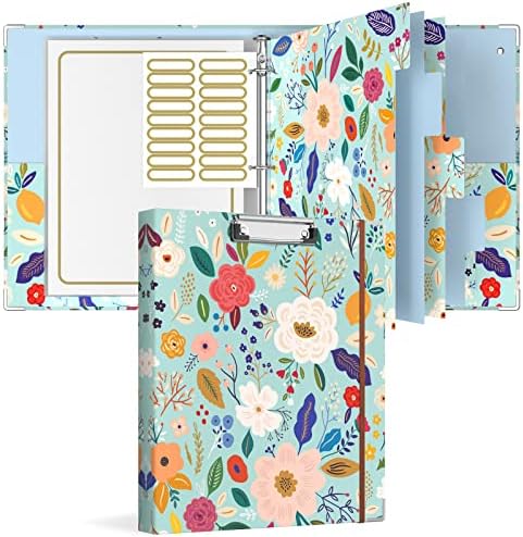 Rouidr 3 Ring Binder with clipboard, 1 inch 8.5 x 11 in Letter Size View Binders Organizer with Dividers Tabs & Clear Sleeves, School Supplies, Office Supplies, Green Flower
