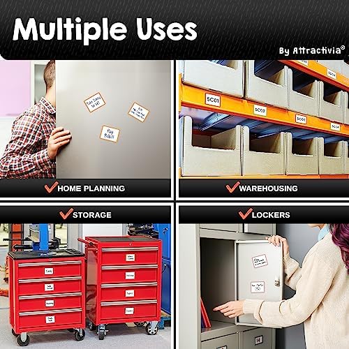 Attractivia Dry Erase Magnetic Labels 2.8 x 1.8 in, Color Borders, Small Dry Erase Magnets, 40-Pack, White Erasable Write-On All-Purpose Labels, for Office, Education, Home, Whiteboard