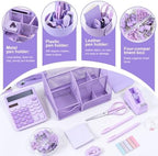 Gawsey Desk Organizers and Accessories with Desk Organizer 360° Rotating Pen Holder and Office Supplies, Cute Stationery Supplies Set (Purple)