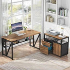 Tribesigns 55-inch L Shaped Desk with Drawer Cabinet, Executive Computer Desk and lateral File Cabinet, 2 Piece Home Office Furniture with Drawers for Hanging File, Doors with Locks (Brown, 55 inches)
