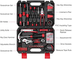 Eastvolt 128-Piece Home Repair Tool Set, Tool Sets for Homeowners, General Household Hand Tool Set with Storage Toolbox, EVHT12801, Black + Red (ASK01)